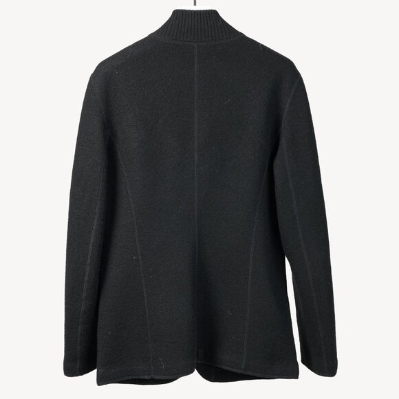 Armani Collezioni Black Boiled-Wool Buttoned Mock-Neck Jacket - Picture 2 of 9